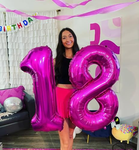 Image of Rosy Purple Number 18 Balloon 40 inch, 18 Number Balloons, 18th Rosy Purple Birthday Decorations, 18 Year Old Party Supplies