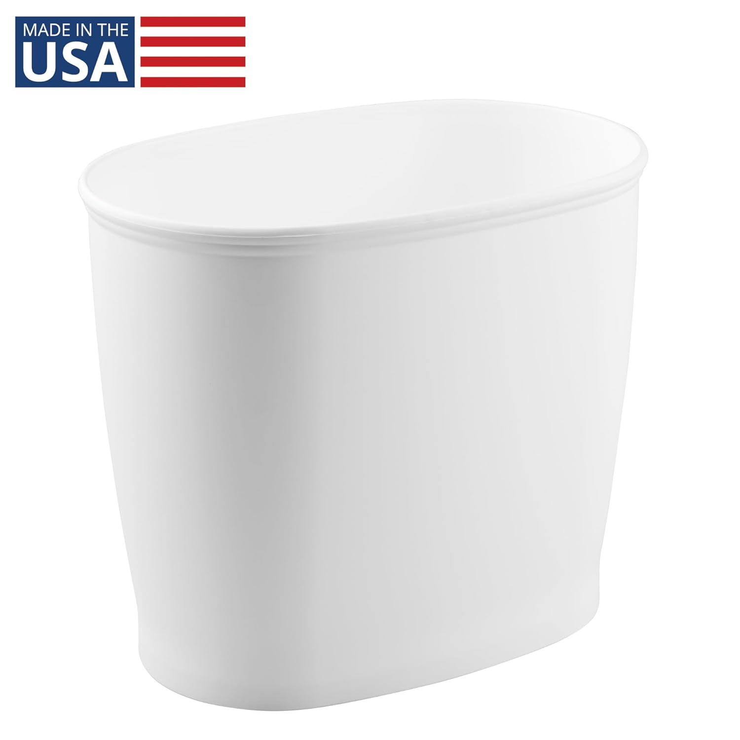 idesign slim plastic bathroom trash can, small garbage bin for bedroom, office, desk, dorm, white white pack of 1