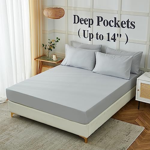 Image of ILAVANDE Queen Sheets Set 6 Piece,Hotel Luxury Super Soft 1800 Series Microfiber Queen Bed Sheets Set-Wrinkle Free & Breathable-14 Deep Pocket Sheets for Queen Size Bed(Queen,Light Grey)