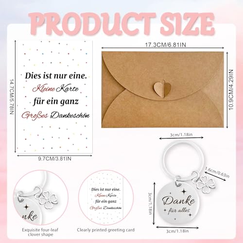 Huahuanghui Dankeschön Geschenke Dankeskarten mit Umschlägen & Schlüsselanhänger, Kleines Danke Geschenk, Danke Karte, Dankeschön Karte, Dankeskarte für Frauen, Männer, Mädchen, Jungen