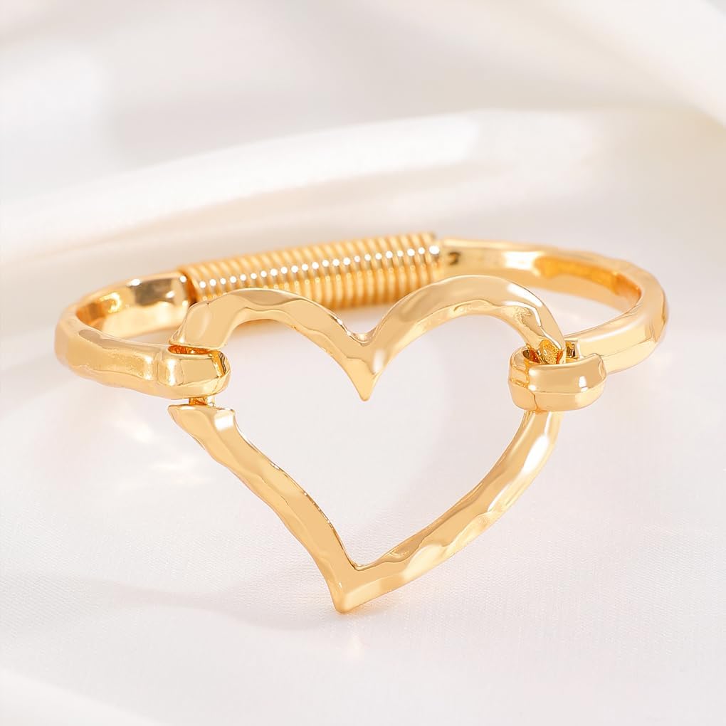 GIGB PBDK Chunky Silver Large Heart Bracelet for Women Fashion Adjustable Hammered Love Statement Bangles Simple Heart Bracelets Valentines Gift Unique Jewelry - Image 4