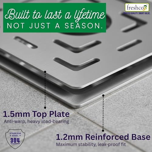 Image of Freshco 5x5 SS 304 Floor Drain Jali - Maze Design (with Hole) - for Washing Machine Pipe - Heavy Duty 1.5mm - Frame & Grating Only(No Trap)