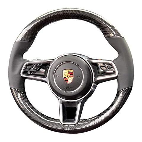 Black Nappa Leather & Carbon Fiber Auto Interior Accessory Steering Wheel Protector Cover Hand-Stitch on Wrap Fit for Porsche Panamera Macan Cayenne 911 996 997 959 Cayman Boxster Cover