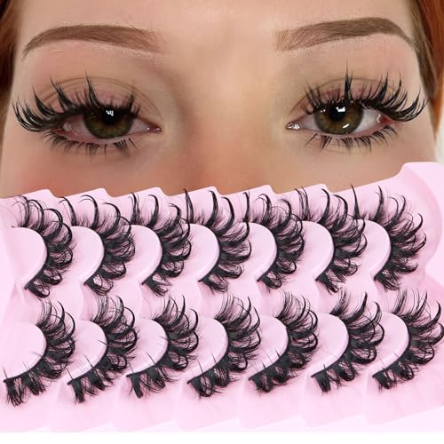 ALICROWN Wispy False Eyelashes - Natural Fairy Cat Eye Lashes, Long Strip, 7 Pairs, C Curl Lashes Pack