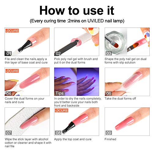 COSCELIA Poly Nail Gel Kit with 36W LED Nail Lamp Base and Top Coat Nail Dual Form Brush Liquid Manicure Tools Set - Thumbnail 6