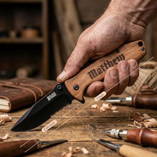 Custom Pocket Knife for Men - Portrait Engraved Wood Custom Gifts For Men - Image 4