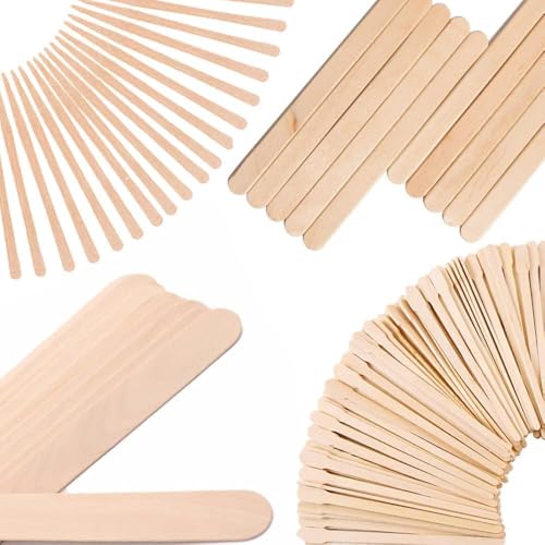 Image of Mibly 4 Style Assorted Wooden Wax Sticks for Body Legs Face and Small Medium Large Sizes Eyebrow Waxing Applicator Spatulas for Hair Removal or Wood Craft Sticks (Pack of 800)