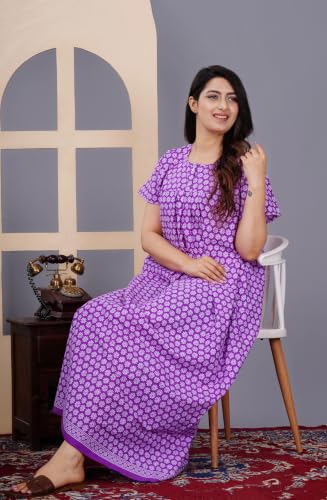 Image of DIAMO Pure Cotton Embroidery Nighty for Women, Night Gown for Woman, Cotton Nighty for Women, Maxi Night Gown Nighty with a Pocket and Adjustable Knot (Free Size)