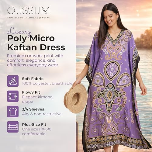 Image of Oussum Plus Size Kaftan Dresses for Women, Polyester Summer Caftan Cover Up Maxi Beach Dress, 1X-3X