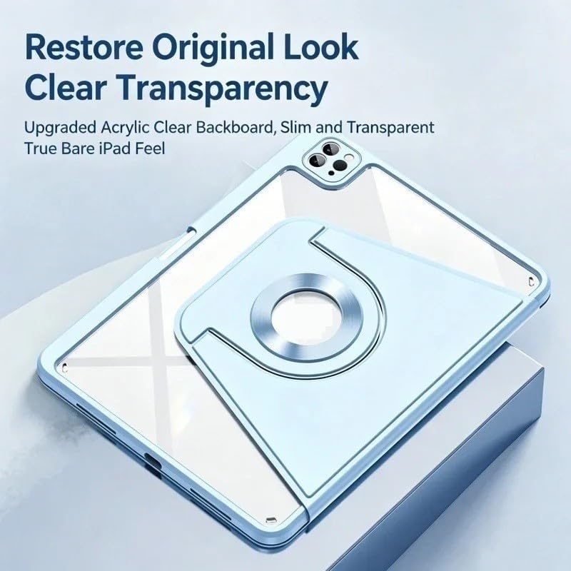 Estuche antichoc Desmontable con Porta‑lápiz para for iPad Mini 6/7 8,3" | Trasera de acrílico transparente, delgada y ligera, soporte magnético giratorio integrado(Gray,For IPad Mini 6)