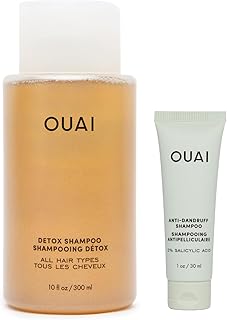 OUAI Detox Shampoo (10 fl oz) & Anti-Dandruff Deluxe Size (1 fl oz) Bundle - Soothing, Clarifying Shampoo Set for Dry, Flaky Scalp - Removes Dirt & Build Up (2 Count)