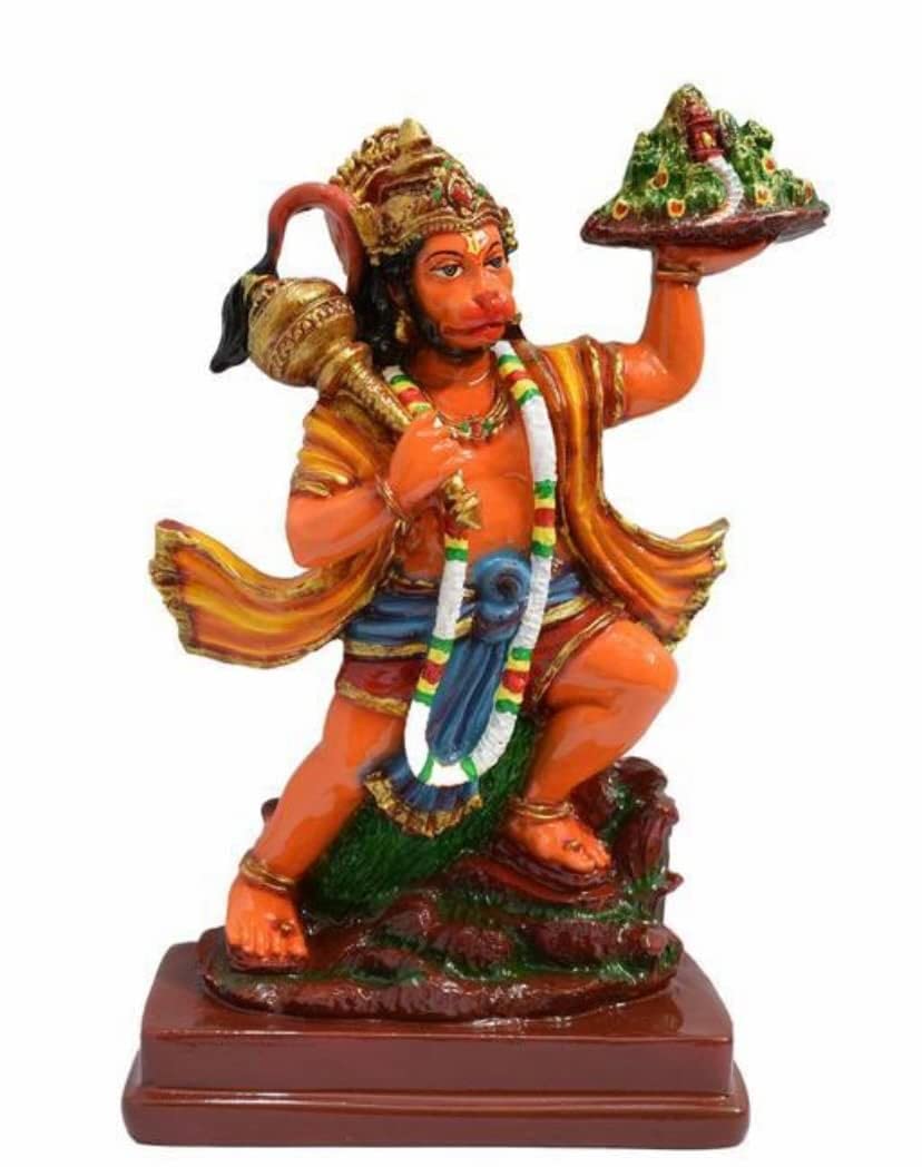 KRISHNAGALLERY1 Marble Dust Polyresin Pahad Sanjeevani Parbat Hanuman Ji Statue Bala Ji Murti For Pooja Home Temple Idol, Pack of 1 (Multicolor), Idol