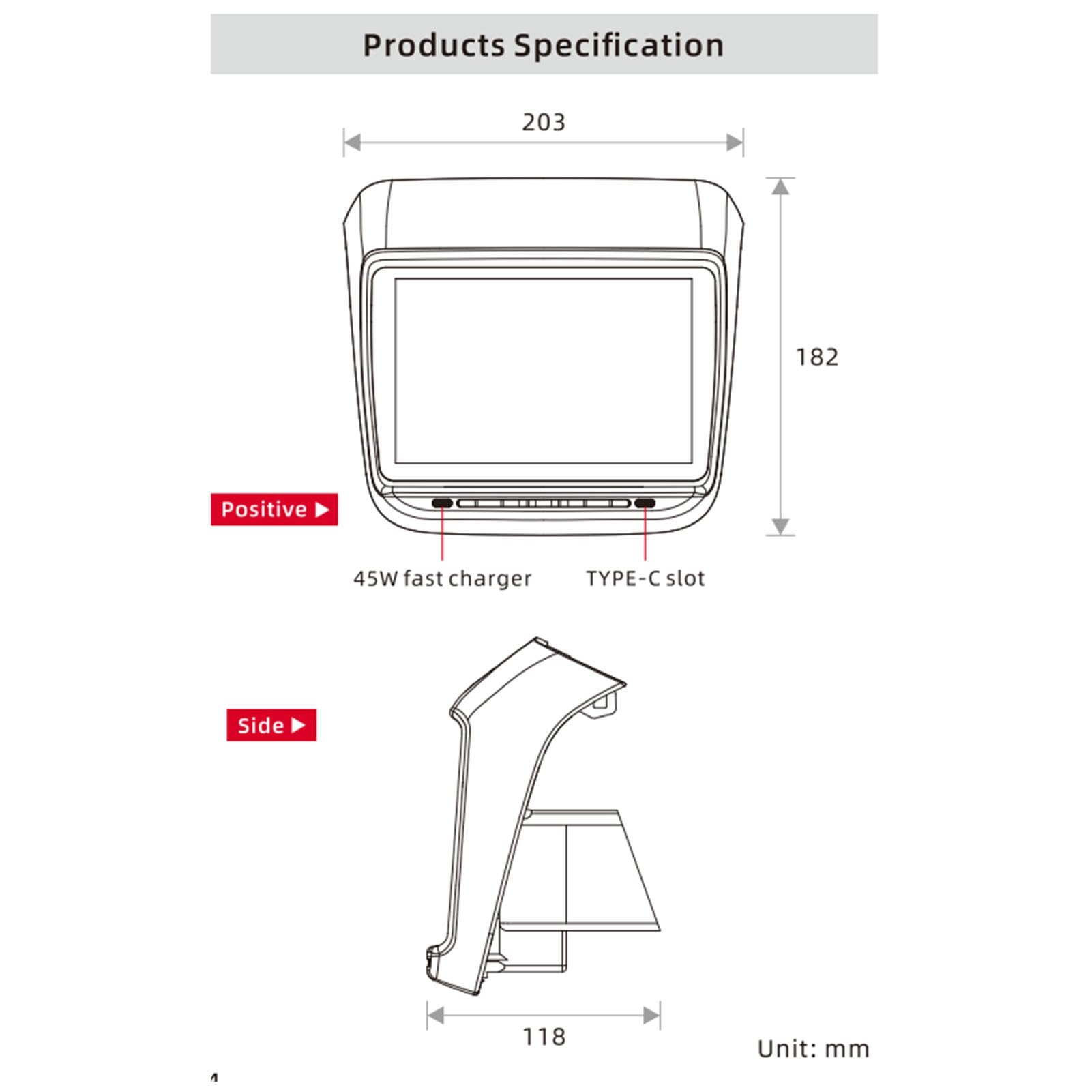 Rücksitz-Display für Y, 7,2-Zoll-HD-Bildschirm, Klimaregelung, Rücksitz-Klimasteuerung, Touchscreen-Multimedia-Entertainment-Player für den Rücksitz (26pol)