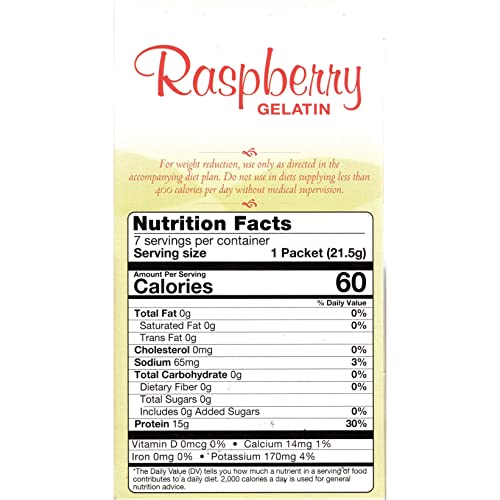 Healthsmart High Protein Raspberry Gelatin, 15G Protein, Low Calorie, Sugar Free, Fat Free, Aspartame Free, Keto Friendly, No Gluten Ingredients, Ideal Protein Compatible, 7 Servings/Box #TOP1