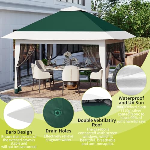 Outdoor Patio Gazebo 13x13ft, Pop Up Gazebo with Mosquito Netting, Outdoor Canopy Tent with 4 Ropes 8 Stakes, Portable Carrying Bag and Double Roofs, Patio Portable Tent for Outside Garden, Backyard - Image 2