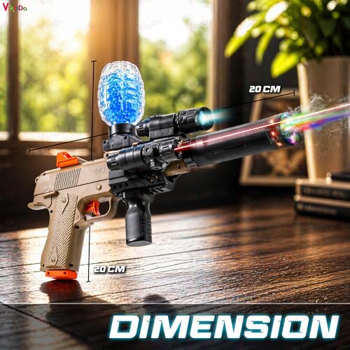 Image of VikriDa Automatic & Manual (Dual Mode) M1911 Electric Automatic Ball Blaster Toy Gun with Smoke Spray and LED Sensor Light Suppressor | Toy Gun with Rapid Fire Mode with Accessories for Adults