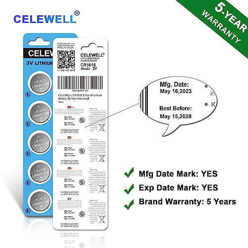Celewell Cr1616 5 Pcs 3V Lithium Battery【5-Year Warranty】 #TOP3