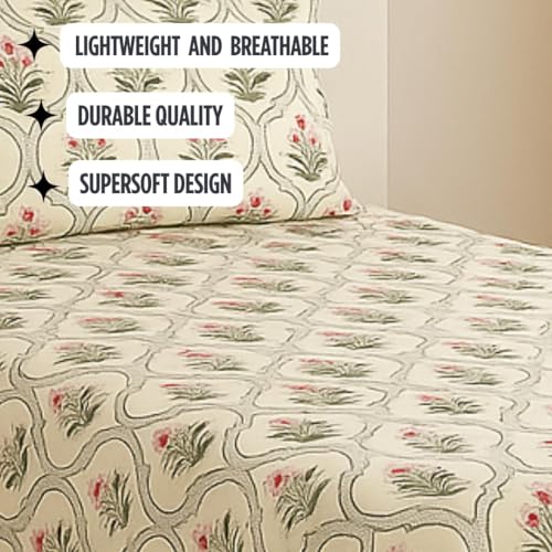 Image of HOMEKART (110 TC & 110 GSM 100% Cotton Feel Bedsheet for Single Bed with One King Size Pillow Covers Soft /Breathable Wrinkel Free -60x90 Inches - (Rose Pink & Gree)