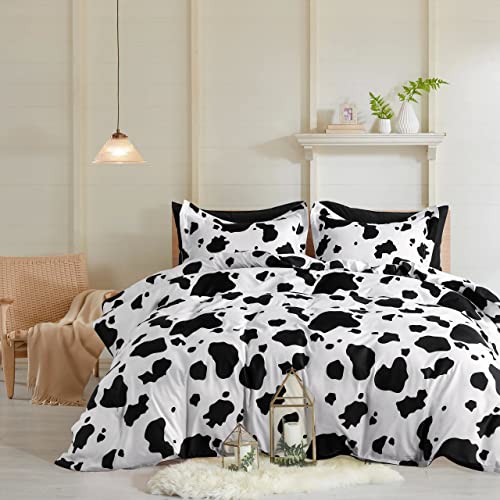 BEDSUM Black and White Duvet Cover Set King Size, 3 Pieces Soft Milk Cow Printed Comforter Cover Set, Zipper Closure, Includes 1 Duvet Cover (104"x90") & 2 Pillow Shams (20"x36"), No Comfort