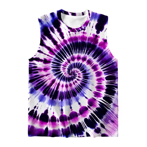 Image of DMPROD Kids Tie Dye Shirt Size 5-14 Years Sleeveless T Shirts Children Tank Tops Hippies Senior Tees for Boys Girls
