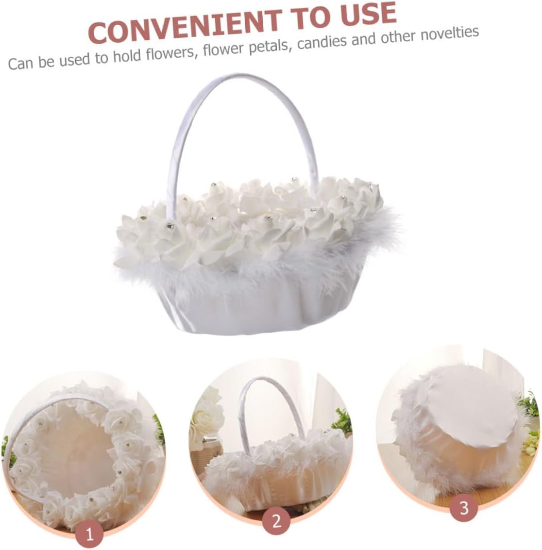 Wedding Flower Girl Basket White Handheld Bridal Basket Woven for Wedding Supplies Ceremony Use
