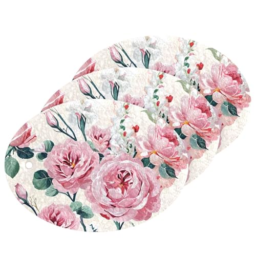 CEBUGI Non-Scratch Scrub Sponges 3 Pack Kitchen Sponges for Washing Dishes,Cleaning Supplies for Kitchen Bathroom Household(Pink Blooming Roses)