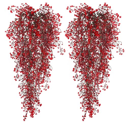 Teeku Plantas artificiales para colgar – Helechos artificiales – Plantas de pared – Guirnalda de vegetación – Decoración de dormitorio, jardín, boda, interior y exterior – Realista (rojo, talla