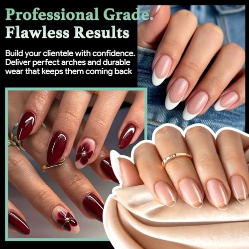 Image of Leykosh 540 Pcs Short Almond False Nail Tips, 15 Sizes with Half Sizes, 70-Grit Pre-shaped Half Matte Soft Clear Acrylic Press Ons, Full Cover Fake Nails for Salon Manicure, Extensions & DIY