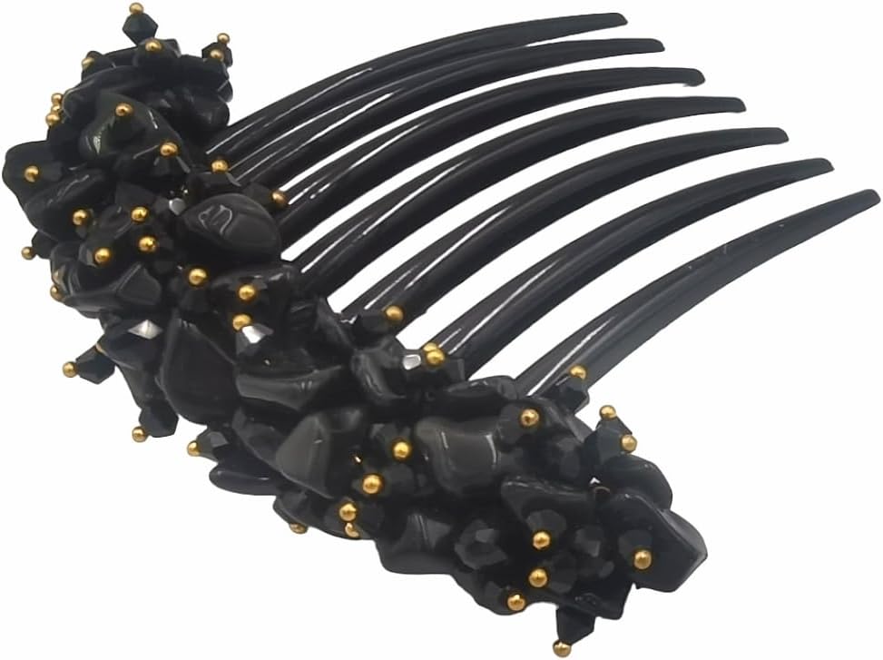 French twist hair comb Ornamented along the top of the heading with Stone Black