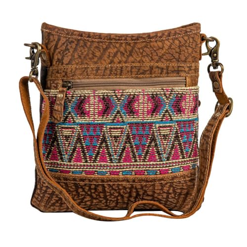 Western Leather Shoulder Bag for Women - Upcycled Canvas Crossbody Bag Colors of the Southwest