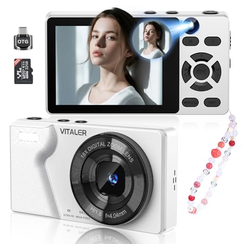 Vitaler Digital Camera with Front Rear Lens, Autofocus 64MP 4K Camera for Photography with 32GB...