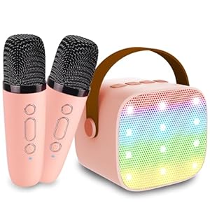 Mini Karaoke Machine for Kids Age 4-12, Bluetooth Speaker with 2 Wireless Microphone & LED Lights, Christmas Birthday Gifts for Girls Boys Kids Adults