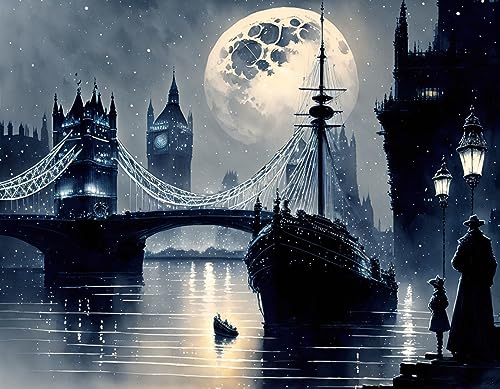 Poster Londres et Lune SERENDIPITP 58x90 cm Toile Lumineuse Sans Cadre
