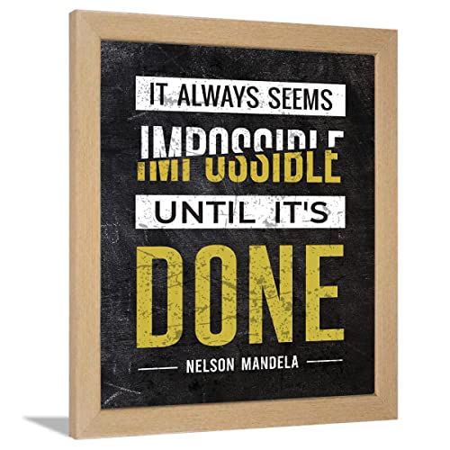 Image of Chaka Chaundh Wood - Motivational Quotes Rectangular Wall Mount Frames -Photos With Quotes For Office,Student And Study Room -(14 X 11 Inches) (It Always Seems Impossible Until Its Done - Yellow)
