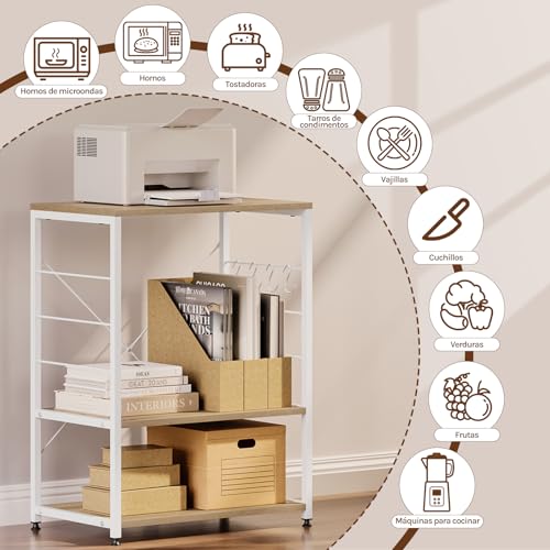 WOLTU Estantería de Cocina de Microondas de Madera y Acero con 3 Estantes 60 x 40 x 82 cm, Blanco + Roble Claro - imagen 7