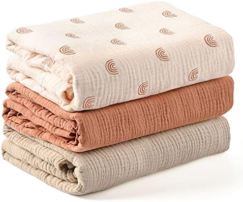 Konssy 3 Pack Muslin Swaddle Blankets for Unisex, Newborn Receiving Blanket, Large 47 x 45 inches, Soft Breathable Muslin Baby Swaddles for Boys & Girls