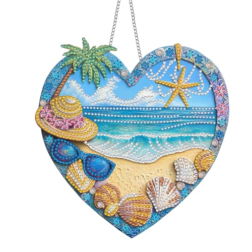 Pavemlo Hanging Diamond Art Kits for Adults Spring Summer Beach   8x8 Inch Double Sided Acrylic Board DIY Crystal Diamond Suncatcher Pendant, Sparkling Home Wall or Window Decoration Handmade Gift F10