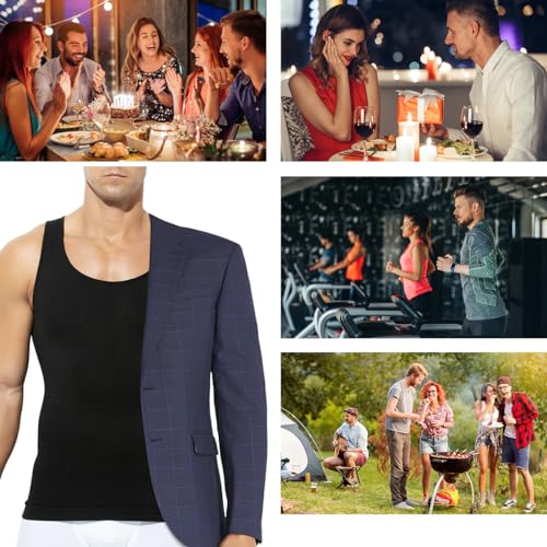 Casey Kevin Men's Slimming Vest Body Shaper Compression Tank Top Shapewear Abdomen Belly Tummy Control Vest Top Shirts Undershirts, Black, L - Image 7