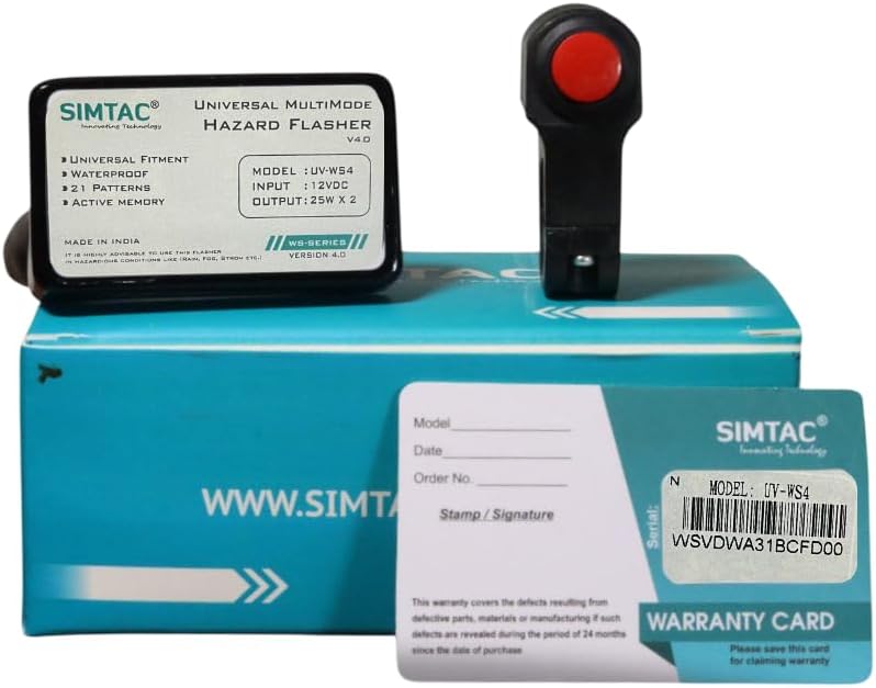 Simtac LED Universal Hazard Flasher [ Wire Fitting ] For Hero | Honda | Bajaj | TVS | Suzuki Motorcycles With 12 Months Warranty