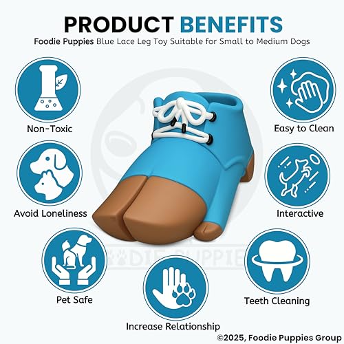 Image of Foodie Puppies Dog Squeaky Chew Latex Rubber Toy - (Blue Lace Leg) for Small to Medium Dogs & Puppies | Durable, Soft, Lace Design, Fetch & Chew Safe Play Toy | Reduce Separation Anxiety