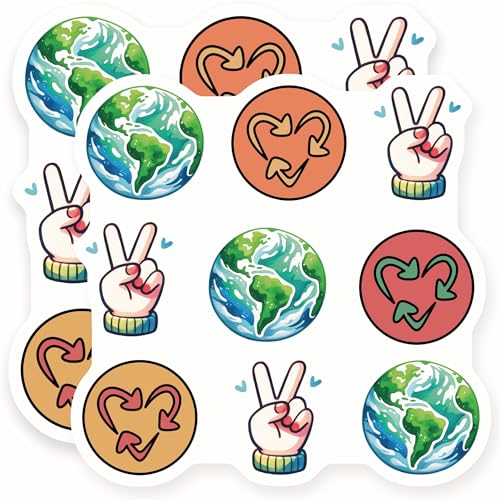 Earth Day Stickers - Peace Sign Recycle Stickers - Environmental Advocacy Decals - 2 Pack 5" Wide Design - Adheres to Laptops, Tumblers, and More – Made in The USA - AQS8504