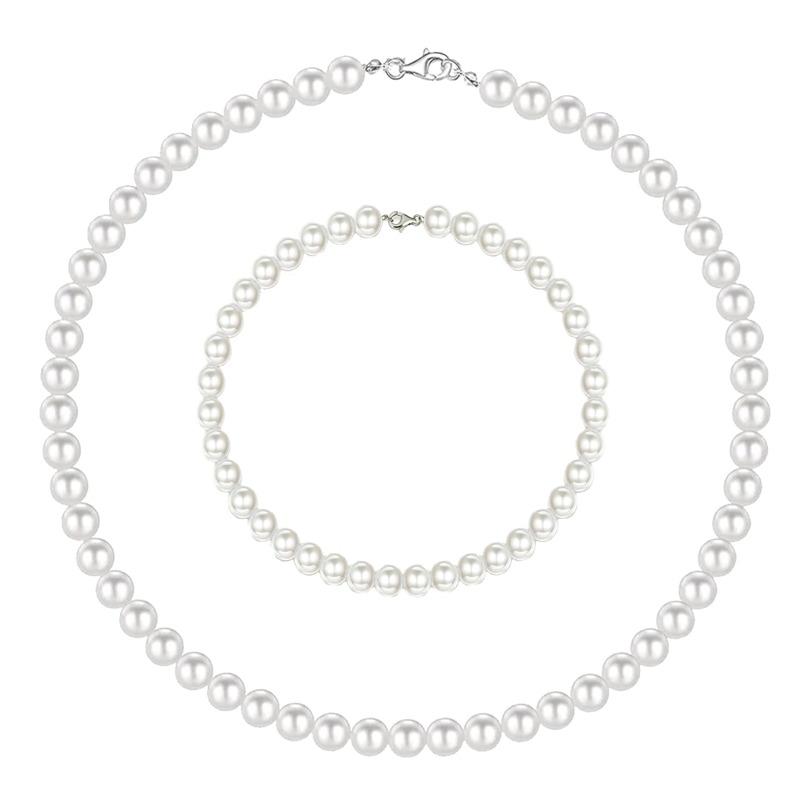 DGUSO Collar Perlas Hombre 6mm, Collar De Perlas Hombre Falso, Collar Hombre Perlas de 16 Pulgadas, Collares Para Hombre Collares De Perlas Unisex con 1 Pulsera de Perlas, Elegante y Atemporal