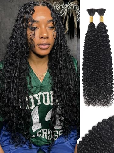 Boho Human Braiding Hair Curly Human Hair Braiding Hair For Boho Knotless Bohemian Micro Braiding Hair Human Hair 100g 2 Bulk Human Hair Bundles For Braiding No Weft Hair Extensions YNiSew