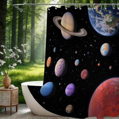 Rideau de douche 200x200 planète spatiale imperméable en polyester - 3