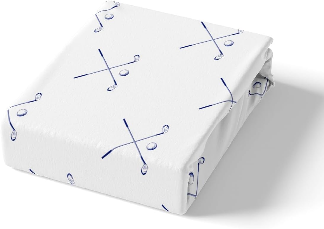 Golf Fitted Sheet Full Size,Golf Player Bedding Set 3Pcs for Men Teens Adult Boys Room Decor,Outdoor Sports Gaming Bed Sheets Modern Blue White Soft Deep Pocket Sheet,2 Pillowcases