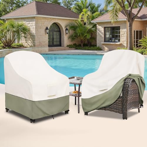 Image of Bitubi Waterproof Patio Chair Covers, Lounge Deep Seat Cover Fits Up to 32W x 34D x 34H inch, Heavy Duty Outdoor Lawn Patio Furniture Cover (2 Pack, Beige)