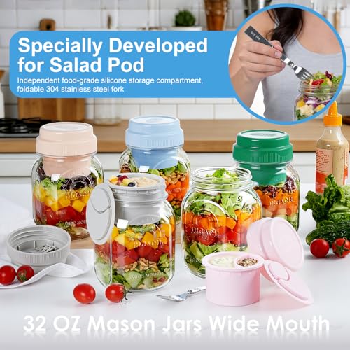 2 Pack 32 Oz Glass Salad Jars with Silicone Dressing Cup & Foldable Fork — view 3