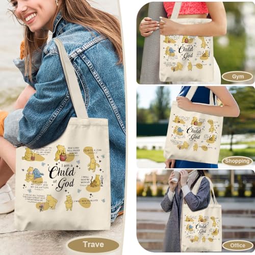 Winnie Bible Verse Tote Bag, I Am a Child of God Canvas Tote Bag, Inspirational Christian Gifts for Women, Motivational Religious Gifts for Sister Bestie Coworker, for Vacation, Shopping, Grocery by Ggjgrpx - Used condition - Image 7