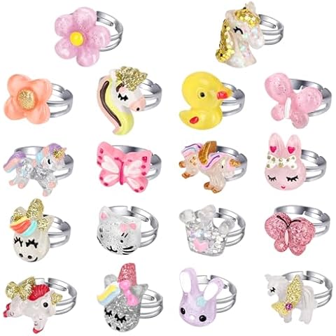 BGSHEMNI 18Pcs Little Girl Jewel Rings, Adjustable Rings for 3-10 Year Old Girl Birthday Gifts, Play Jewelry for Little Girls, Adjustable Rings for Dress Up and Play Cover