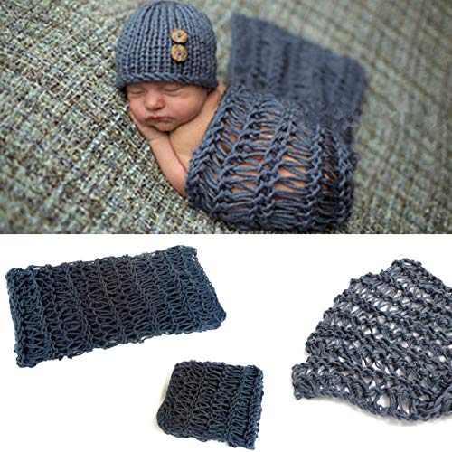 Spokki 3 Pcs Newborn Photography Prop Baby Hat Knitted Handmade Cover Diaper With Toddler Swaddle Blankets Wraps For Infant Boy Girl Princess Twins Dark Blue #TOP3